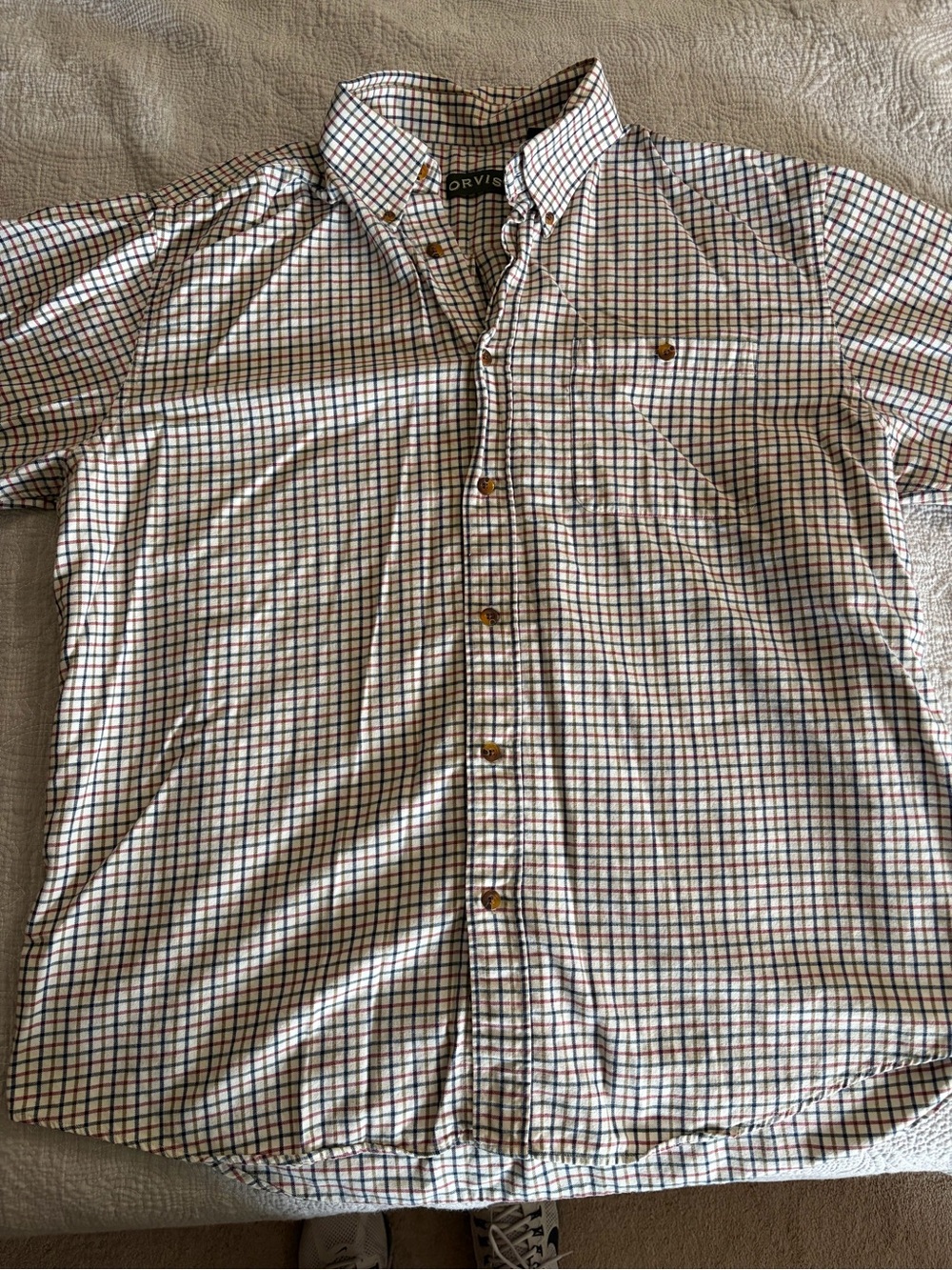 Orvis Men's White Multi-Check Button-Down Shirt size XL